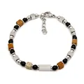 Beaded bracelet set with silver metal and natural brown picture jasper stones - Picture Stone Beaded Bracelet (B029)