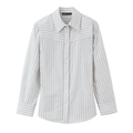 Women's casual loose grey striped long sleeve shirt with shoulder pad accents - XS / Grey and White Stripes