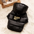 Glossy black warm dog winter jacket with golden Black Gold text and D-ring harness - Graphene Down Jacket With Two Feet / S (Recommended weight 1.5-2.5kg)