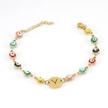 Pulsera de acero dorado con cuentas de ojo turco y colgante personalizado letra Y - Letra Y
