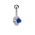 Silver belly button ring with crystal skull and detailed blue rose accent - Style 18 (Skull Blue Rose)