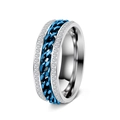 Blue Cuban chain rotatable stainless steel ring with double row of pavé diamonds - US 5 / Silver & Blue