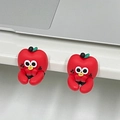 Organizadores de cables con forma de manzana roja para gestión de hilos de escritorio - Fruta roja con pecas / 2 Piezas/Juego