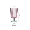 Pink fluted cocktail glass with green flower base, 225ml handmade glass goblet - Bright Pink