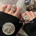Geometrisches Silberring-Set im Retro-Stil mit Spiraldesign und hängenden Kugelanhängern - Einstellbar Offen / Spiralanhänger Runde Kugel Stil (JZ9977)