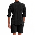 Vue arrière d'un ensemble en lin noir pour homme avec chemise longue et short - S / Noir
