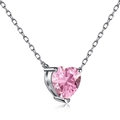 S925 Silberkette mit herzförmigem rosa Zirkonia-Anhänger an einer feinen silbernen Kette - Weißgold Rosa Stein (NE190037-S-W-PK) / 925er Silber