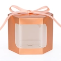 Hexagonal rose gold gift box with PVC window and elegant matching satin ribbon bow - Rose Gold