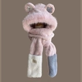 Sciarpa con cappuccio 3-in-1 in peluche rosa con muffole e orecchie da orso donna - Set 3 pezzi Stellato - Rosa