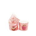 Pink cupcake liners with strawberry patterns and wavy edges for baking muffins - Pink Cake Apple