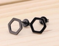Orecchini a perno esagonali neri minimalisti in acciaio inossidabile opaco stile geometrico - Diamante / Nero