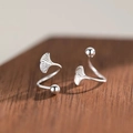 Silver ginkgo leaf screw back earrings with small round beads in a polished finish - Ginkgo Leaf Spiral Style (A329)