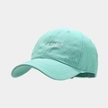Detail of mint green cotton baseball cap featuring white OK AND? letter embroidery - M (56-58cm) / Teal