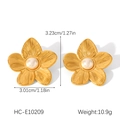 Gedetailleerde afmetingen van gouden bloem pareloorbellen van 3,23cm bij 3,01cm - Parel Geborstelde Bloemstijl (HC-E10209)
