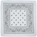 Classic white and black paisley bandana featuring vintage bohemian patterns in a square shape - White