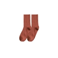 Rust red cotton knee-high socks featuring a classic vertical ribbed knit texture for women - Ribbed Slouch Socks (Brick Red)