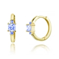 Boucles d'oreilles minimalistes en zircon carré doré avec pierres bleu clair sur fond blanc - Or avec pierre précieuse carrée bleu clair