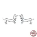 Cute S925 sterling silver dachshund puppy stud earrings with polished mirror finish - 925 Silver / Silver