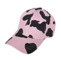 Pink and black cow print baseball cap with a curved brim in a stylish 45-degree side view - Curved Brim (Adjustable) / Cow Print-Pink