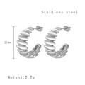 Orecchini a onda a forma di C in argento, acciaio inossidabile, altezza 21mm martellato - Argento