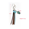 Bohemian cactus keychain with leather tassels and turquoise stone inlay, 14cm length - Cactus
