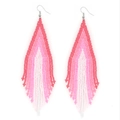 Handmade gradient pink and white beaded long tassel earrings with bohemian fringe style - Pink White Gradient (GZ-E210006H)