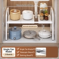 White expandable under-sink storage rack, adjustable width 53-88cm with three-tier shelves - Single Tier 3 Boards / Classic White