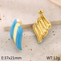 Boucles d'oreilles ailes rayées bleu et or 18K en acier titane poli brillant - Bleu clair