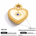 18k gold plated heart pendant in stainless steel with starburst blue stone detail - Heart Starburst Blue Gem Pendant (PJ91343)