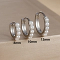 Detailed comparison of 8mm, 10mm, and 12mm 18K silver-plated pearl hoop earrings - Silver (Y26075)