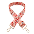 Detailed view of floral bag strap with red, white, and blue patterns and gold hardware - Style 228 + Silver Buckle