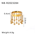 Gedetailleerde maattabel van gouden ketting kwastje ring met afmetingen en gewichtsspecificaties - US 8 / Gouden Ronde Kraal Kwastje (NB-R2023284)