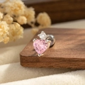 Sweet pink heart zircon stud earring with silver screw back and small round diamond - Pink Zircon (Single)