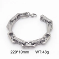 Industrial silver stainless steel chain bracelet with textured U-links and lobster clasp - Steel Color (KB185480-Z)