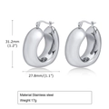 Polished silver stainless steel chunky hoop earrings with 31.2mm size dimensions - Large (31.2mm) / Silver