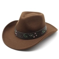Detail of coffee brown wool felt cowboy hat with embroidered floral leather band - M (56-58cm) / Brown