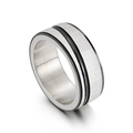 Anello in acciaio inossidabile spazzolato con intarsio in smalto nero stile minimalista - US 6 / Argento spazzolato con doppia linea nera (KR20452-D)