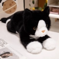 Lifelike black and white plush cat doll with long fur and realistic amber eyes - Black & White Cat