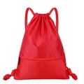 Red nylon drawstring sports backpack with honeycomb texture and front zipper pocket - Red