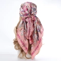 Pink Bawal square scarf with floral paisley print on silk texture fabric - Pink