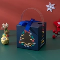 Scatola regalo di Natale blu scuro con finestra a forma di albero e nastro di raso - Con Nastro e Manico / Albero di Natale Blu