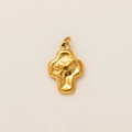 Detailed macro view of 18k gold plated cross pendant with heart and hammered texture - Heart Center Cross Pendant