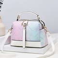 Pink and blue gradient floral pillow bag with litchi grain and gold hardware - Off White