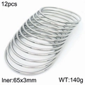 Set of 12 silver 3mm stainless steel stackable bangles with 65mm inner diameter - 12Pcs Set-Silver (KB183932-LO)