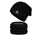 Conjunto de gorro de punto y bufanda negra para hombre con forro grueso de pelo sintético - Conjunto de 2 Piezas (Gorro + Bufanda) / Negro