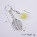 Mini tennis racket and ball keychain variant with 7.7cm racket and fuzzy 2cm tennis ball - 2cm Small (Fluorescent Green + Light Yellow) Dual-tone Tennis Ball + Silver Racket