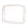 Transparent PVC toiletry bag with beige trim and top zipper closure for travel - 15 Wire Large 25*6*19 / Beige