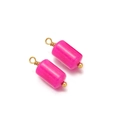 Set of two cylindrical rose red natural stone pendants with gold wire wrap for DIY jewelry - Rose Red