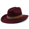 Detail of burgundy wool fedora featuring a leather band with silver metallic studs - M (56-58cm) / Burgundy