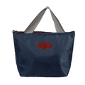 Dark blue insulated lunch bag with grey handles and red logo for picnic and travel - Navy Blue